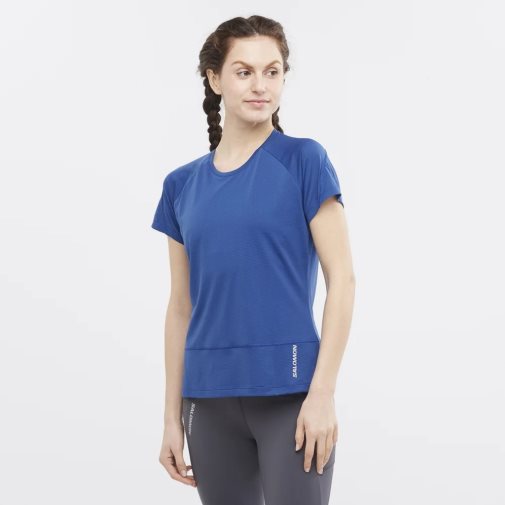 Salomon Cross Run Short Sleeve Women's T-Shirts Blue | CA 36L79